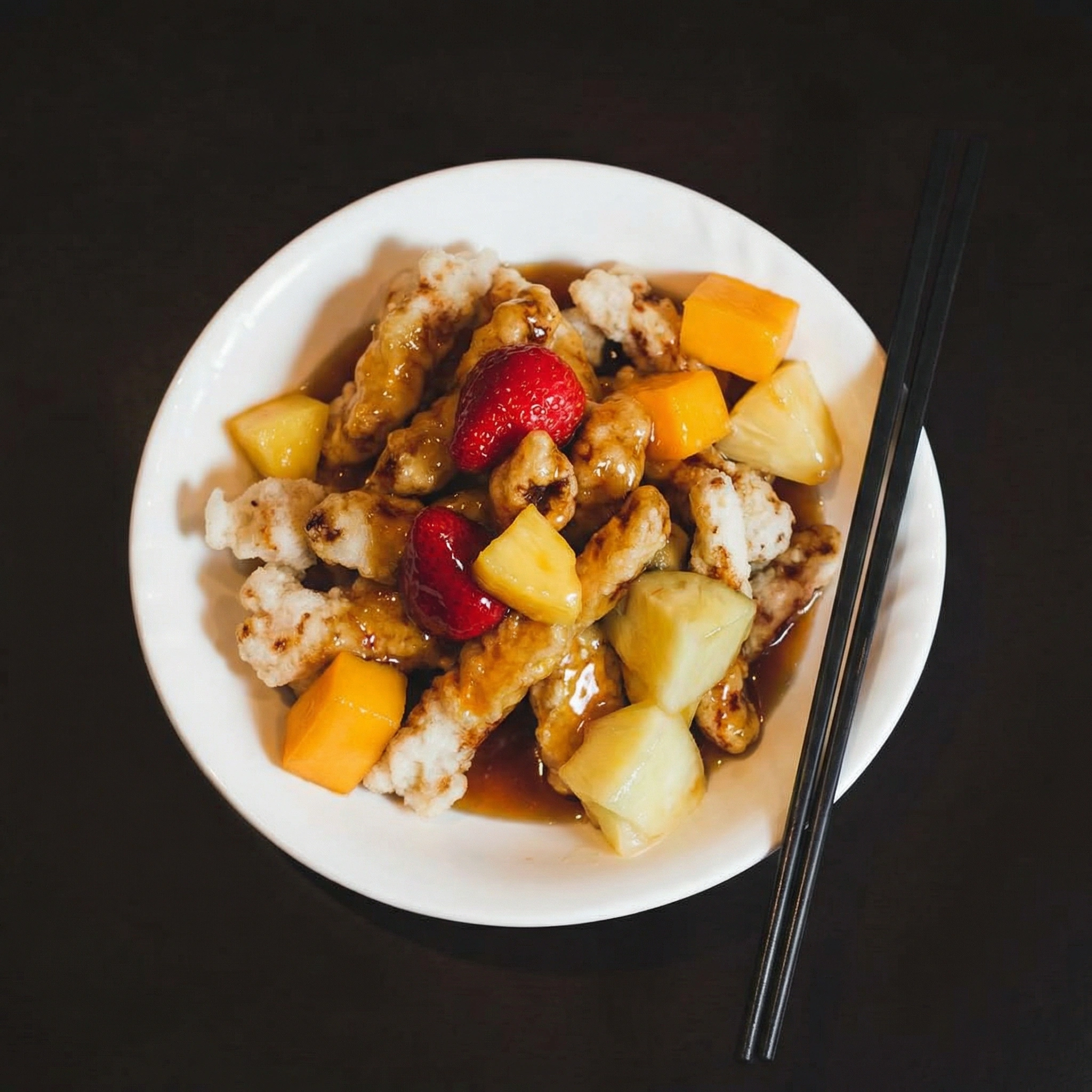 Tang Su Yuk sweet and sour pork at Rae Mi Hyang Edmonton - crispy pork with fruit sauce