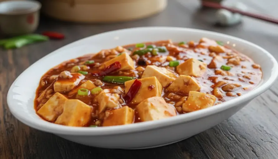 Mapo Tofu at Rae Mi Hyang Edmonton - tofu and minced pork in spicy Sichuan sauce